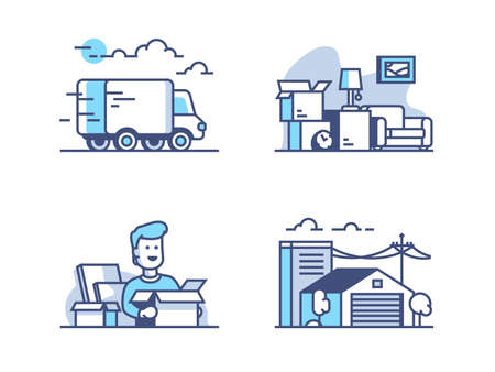 Moving and storage in warehouseのイラスト素材