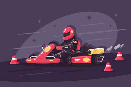 Person in protective suit on race car rides on karting.のイラスト素材