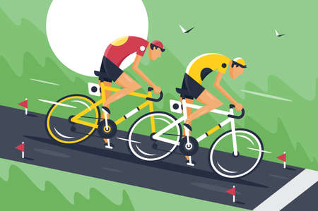 Young men in sportswear and bicycle helmet fast ride cycling competitions.の写真素材