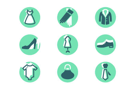 Set fashion icons with clothes, shoes, decorations, tie and gloves.のイラスト素材