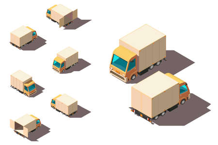 Isometric 3d set small shipment truck for delivery moving.の写真素材