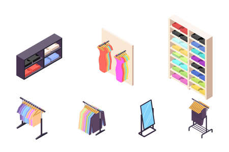 Isometric 3d collection isolated urban element of clothing store.のイラスト素材