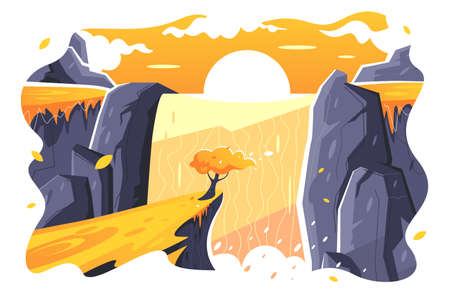 Precious beauty of natural waterfallのイラスト素材