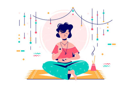 Woman at meditation sessionのイラスト素材