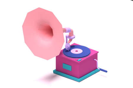 3d isometric pink gramophone front view for classic music.の写真素材