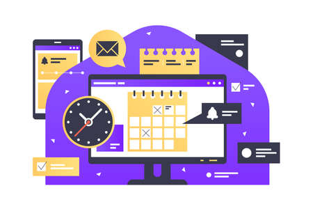 Electronic screen with schedule and planning informationのイラスト素材