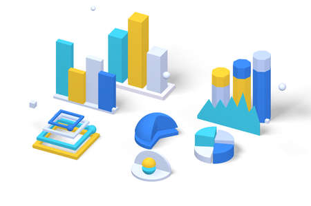 3d isometric infographic of economic diagram and graphs. Isolated concept finance data for online and web presentation. Low poly.  illustration.の写真素材