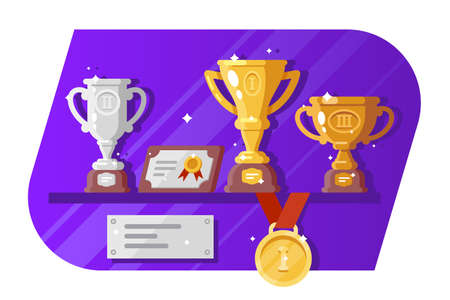Medal cup reward and letter standing on shelvesのイラスト素材