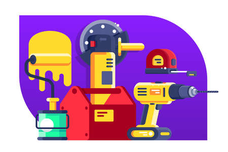 Set of building tools for repair and construction site