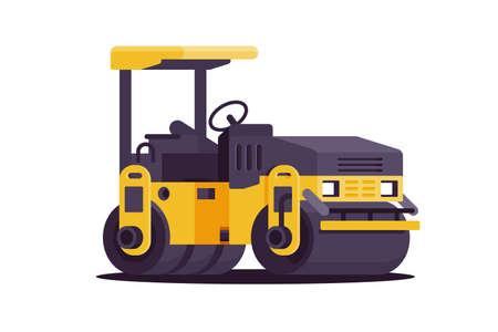 Modern urban asphalt paver car at work in web site.