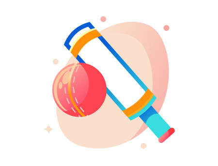 Cricket Ball and Bat On Gray Color Backgroundのイラスト素材