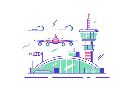 Modern airport station with airplaneのイラスト素材
