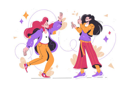 Cheerful girls dancing and have funのイラスト素材