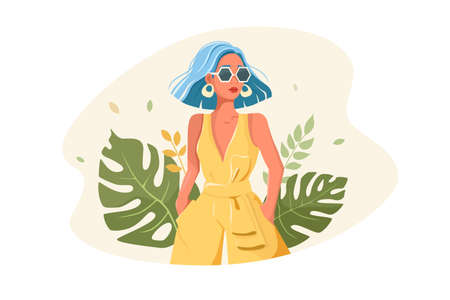 Young woman in stylish outfitのイラスト素材