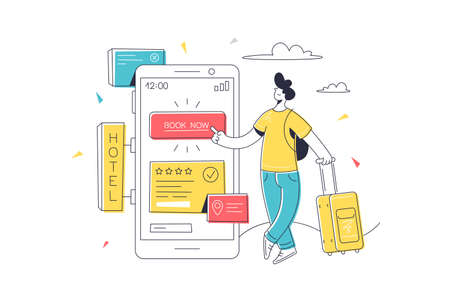 Character make hotel reservation onlineのイラスト素材