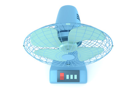Blue table fan 3D renderの写真素材