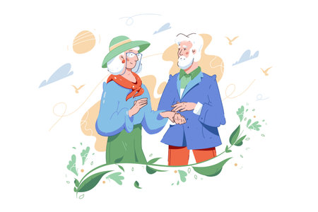 Happy senior couple holding handsのイラスト素材