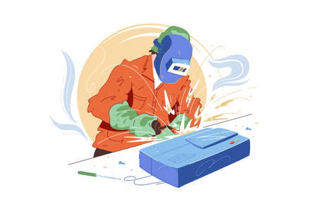 Welder character with welding toolのイラスト素材