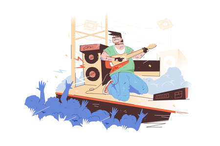 Rock guitarist plays at concertのイラスト素材