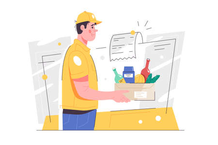 Guy food delivery service worker with product setのイラスト素材
