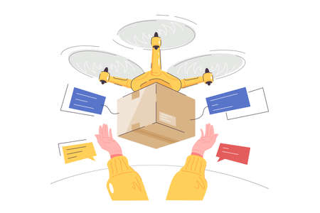 Delivery of goods by air using flying dronesのイラスト素材