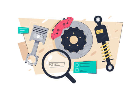 Search spare parts with magnifying glass tool