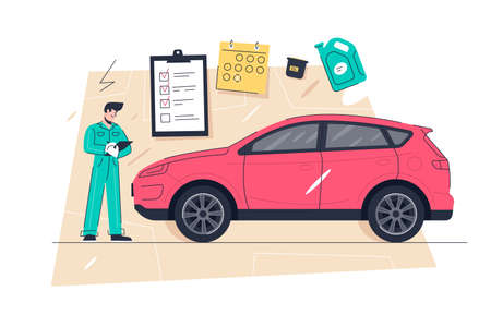 Car service work for vehicles mechanic maintenanceのイラスト素材