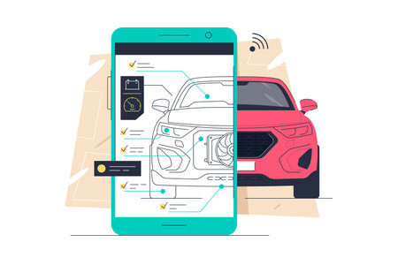 Remote diagnostics of vehicles, car serviceのイラスト素材