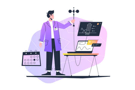 Worker set equipment on climate station, control changesのイラスト素材