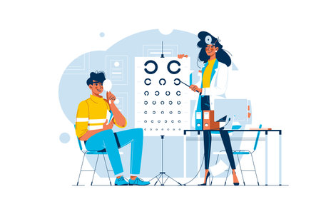 Ophthalmologist checking mans visionのイラスト素材