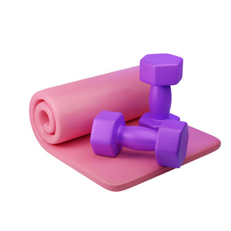 Set of dumbbells and fitness matの写真素材