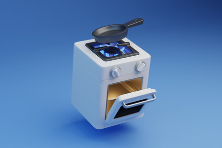 Modern gas stove with blue flameの写真素材
