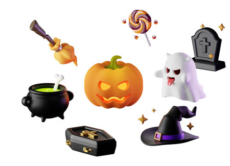Halloween pumpkin and other related objectsの写真素材