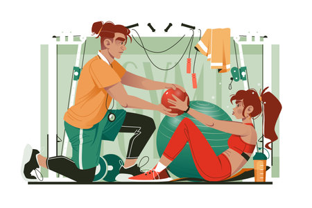 Fitness coucher training woman in gym.のイラスト素材