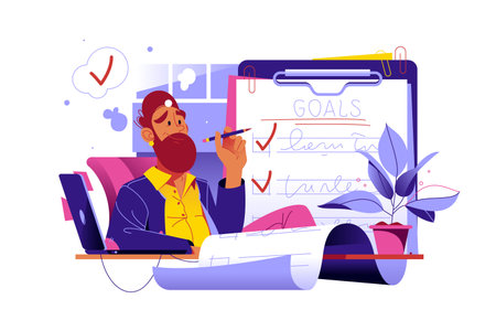 Man making goals or checklist, making notes in checkboxのイラスト素材