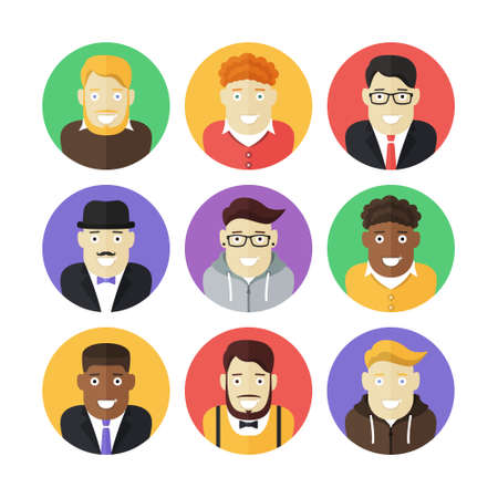 Set of modern flat colorful smiling men iconsのイラスト素材