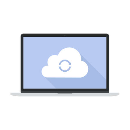 Flat cloud sync icon on laptop screenのイラスト素材