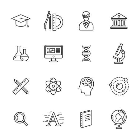 Science, education and learning thin line iconsのイラスト素材
