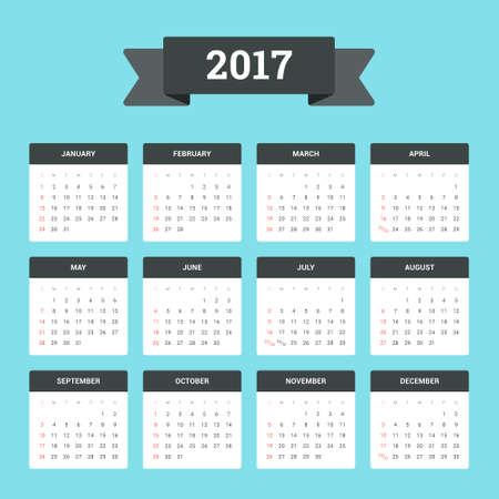 Flat Calendar 2017. Week starts from Sundayのイラスト素材