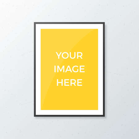 Blank poster mock up with black frame on concrete wall. Realistic A4 white sheet mockup templateのイラスト素材