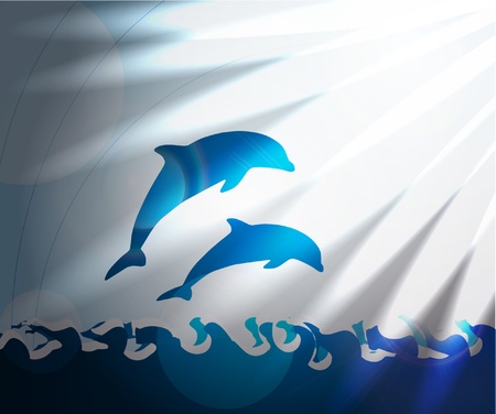 Dolphin jumping through wavesのイラスト素材