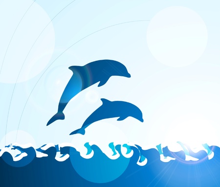 Dolphin jumping through wavesのイラスト素材