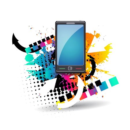 Illustration of mobile phone. Retro backgroundのイラスト素材