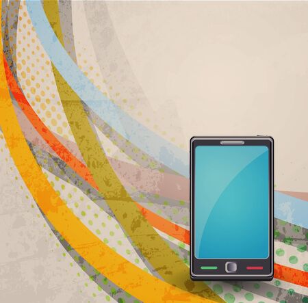 Illustration of mobile phone. Retro backgroundのイラスト素材