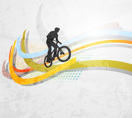 Vector illustration of BMX cyclist on rainbowのイラスト素材
