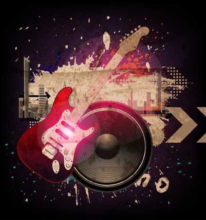 Colorful Disco Dance Background with Electric Guitarのイラスト素材