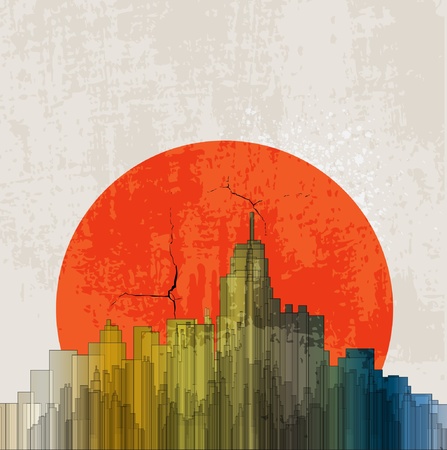 Apocalyptic retro poster. Sunset. Grunge background.のイラスト素材