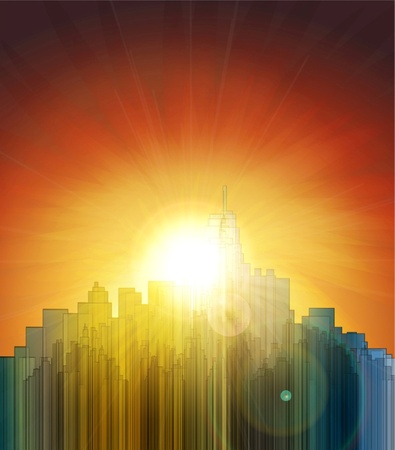 Sunset over the big city. Abstract background. Design a poster.のイラスト素材