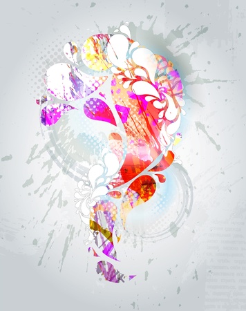 Abstract colorful background. Vector colored swirly background with splats and  floral elementのイラスト素材
