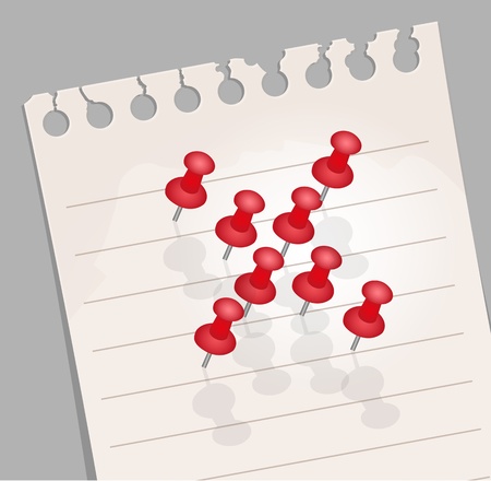 Note paper with red pins.  X markのイラスト素材